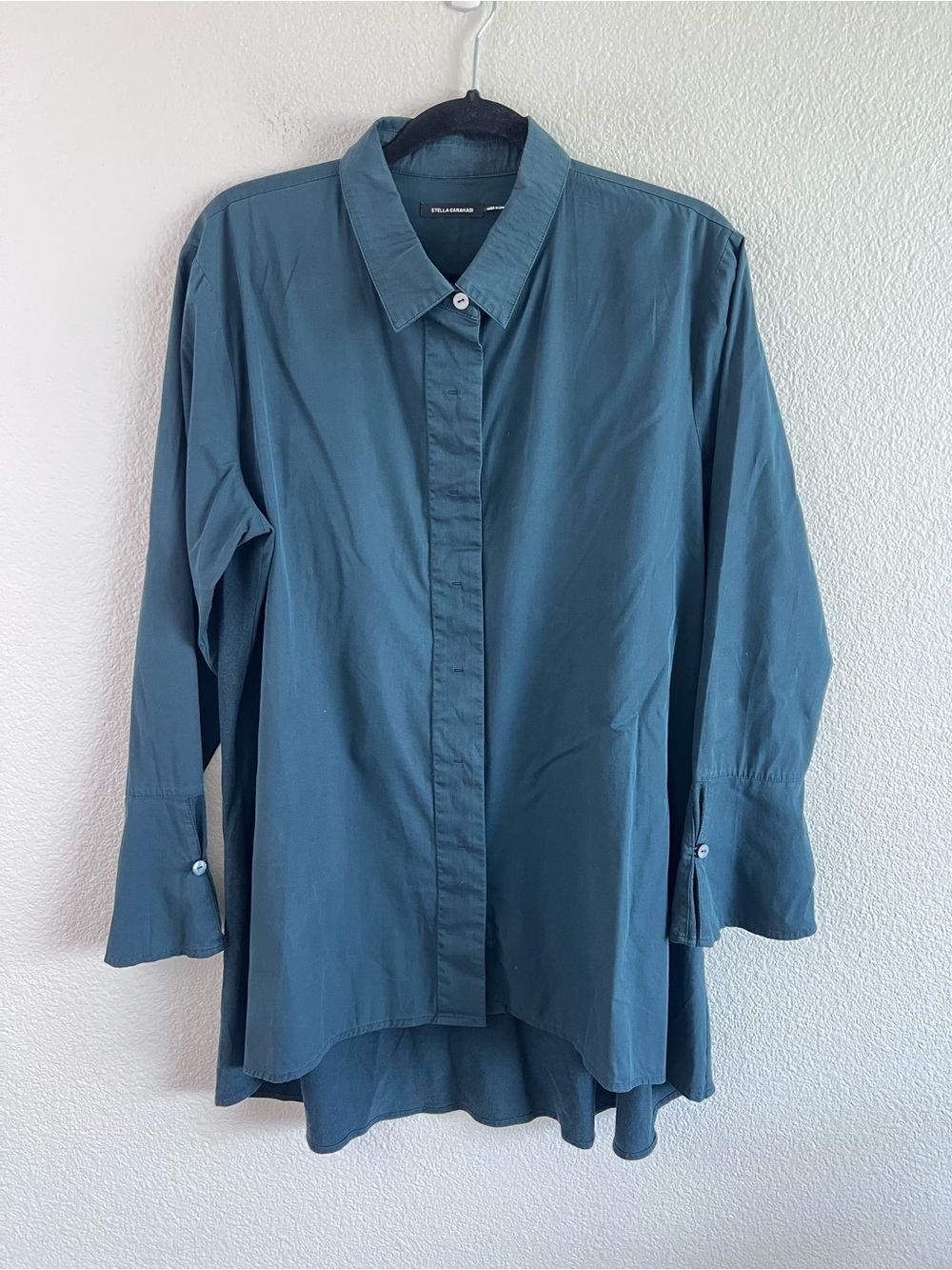 Stella Carakasi Women's High-Low Cotton Poplin Button-Down Tunic Deep Teal Large